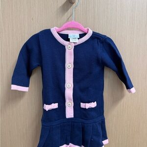 Florence Eiseman Navy and Pink Baby Sweater Dress